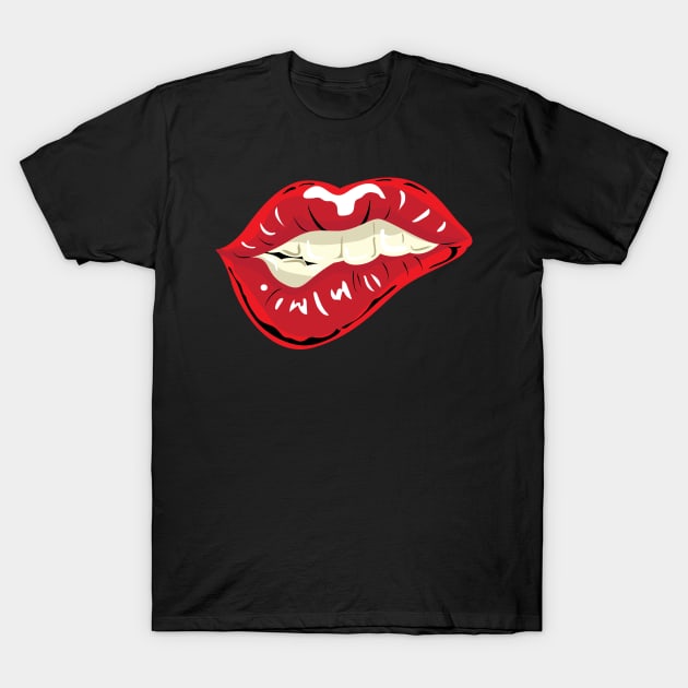 Biting Lip Design, Artwork, Vector, Graphic T-Shirt by xcsdesign